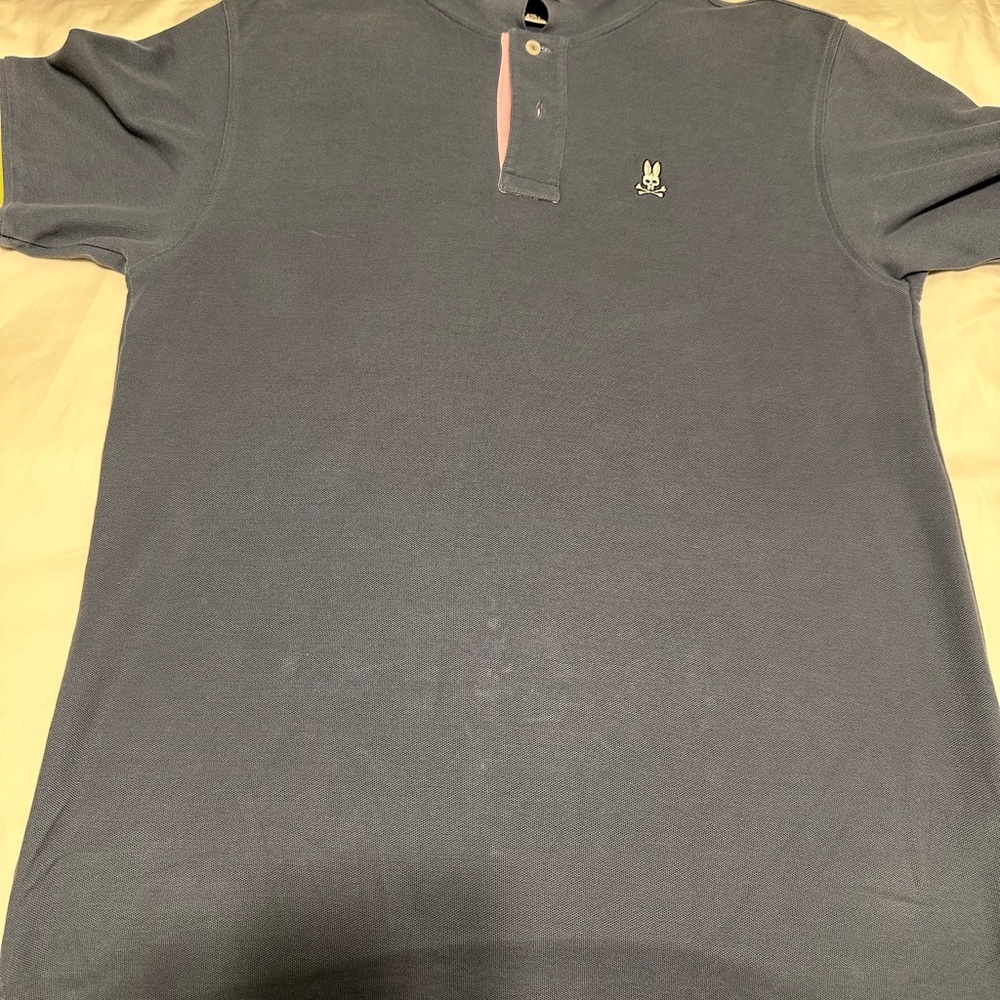 Pshyco Bunny gray, pink and yellow polo